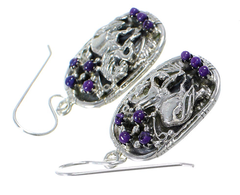 Magenta Turquoise And Sterling Silver Horse Southwest Hook Dangle Earrings WX67171